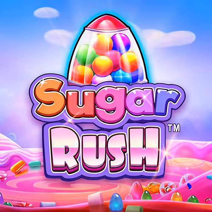Sugar Rush - Küme ödemeleri ve heyecan verici çarpan özellikleri sunan renkli şeker temalı slot